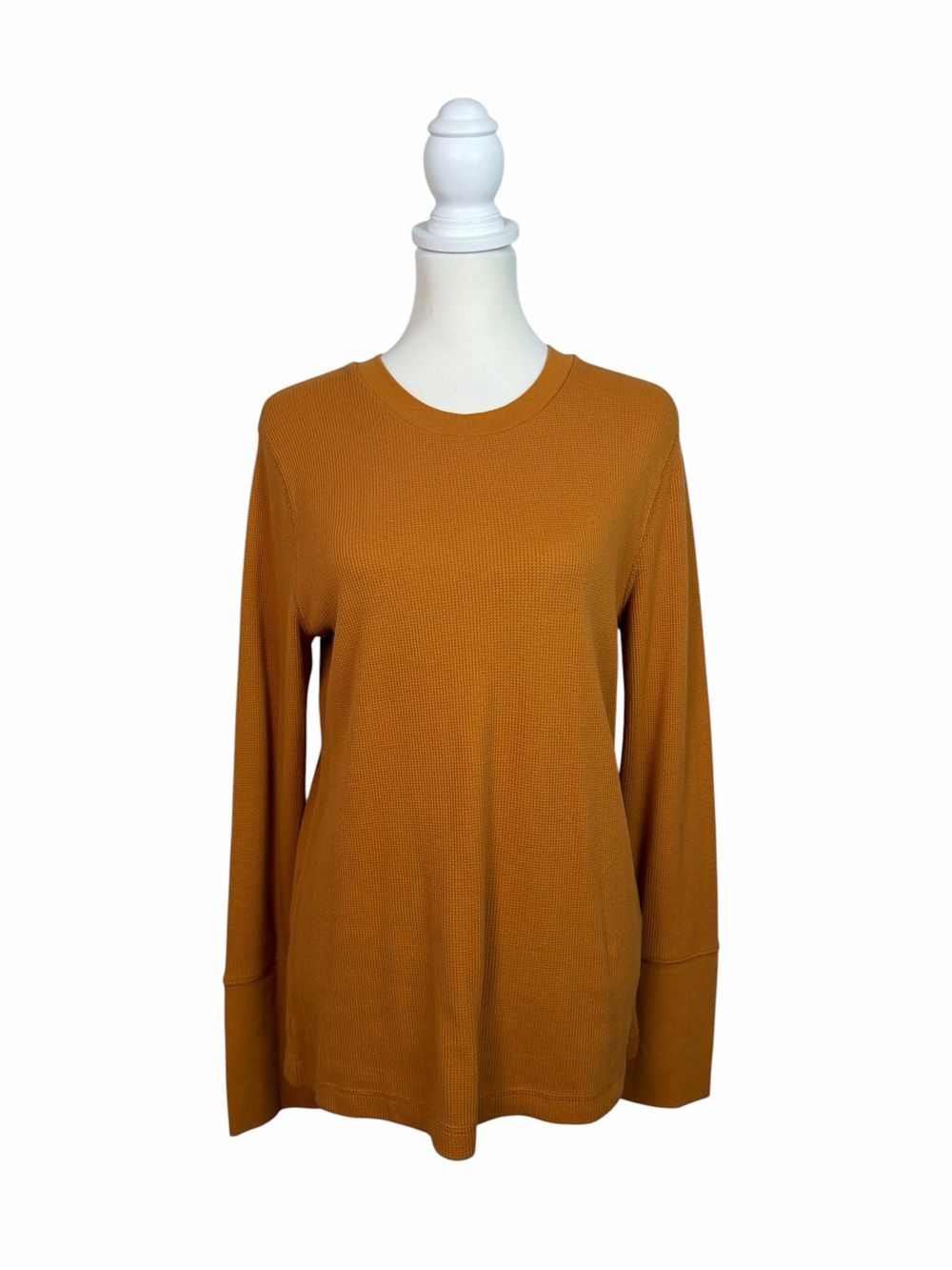 Sundance Women’s Waffle Knit Top Size Large Rust Orange Velvet Button Cuff Boho